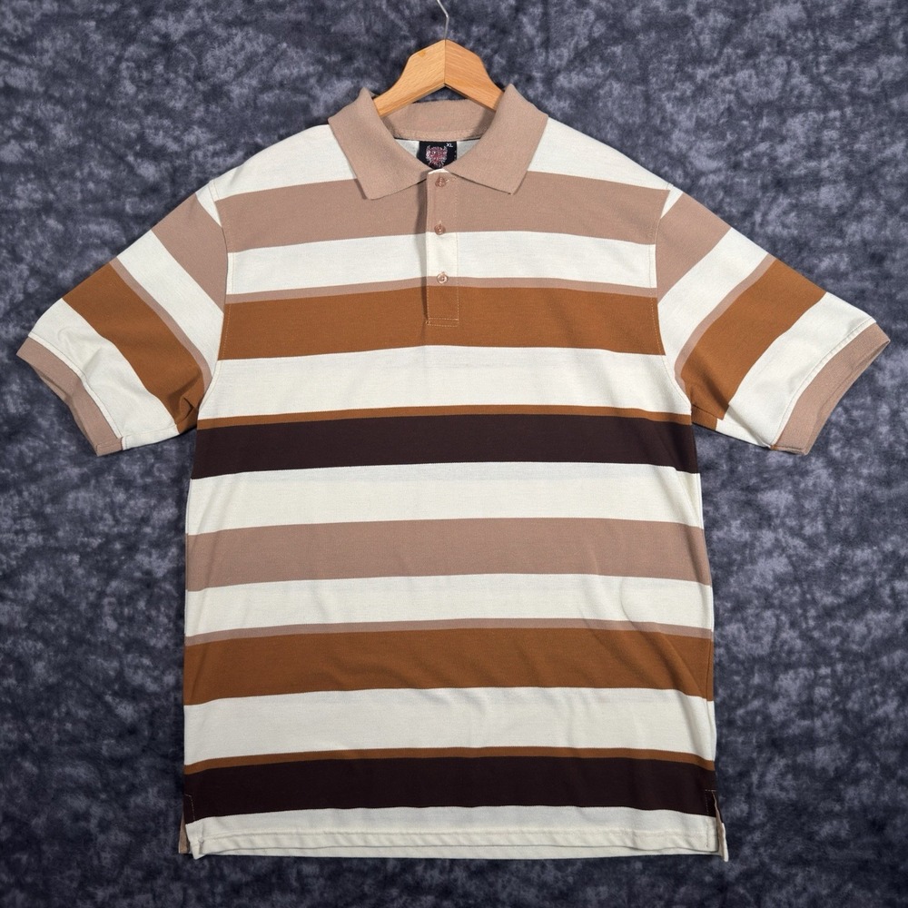 Blac Lacquer Striped Polo Shirt Mens XL Brown White Y2K Urban Skater Cotton